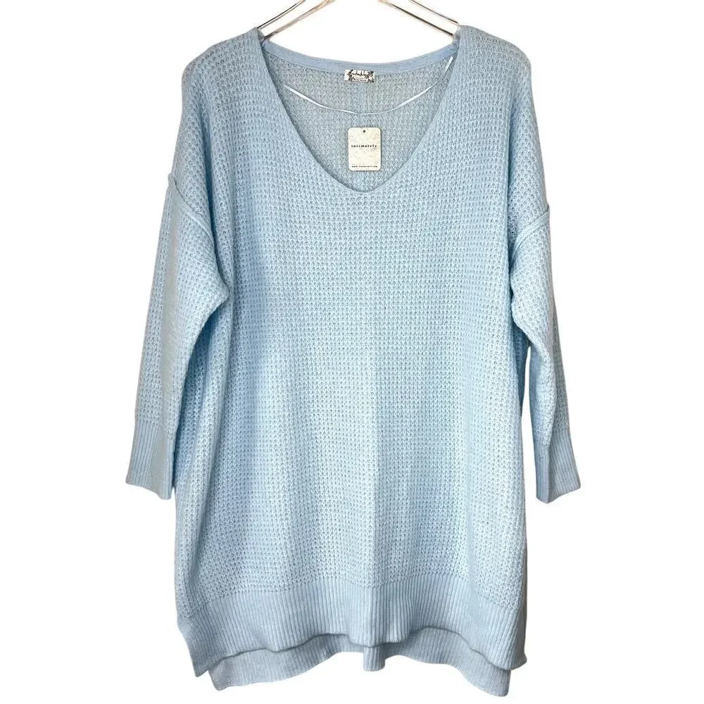 Intimately Free People Cozy Pullover Dress V-Neck Light Blue XS SMALL Knit